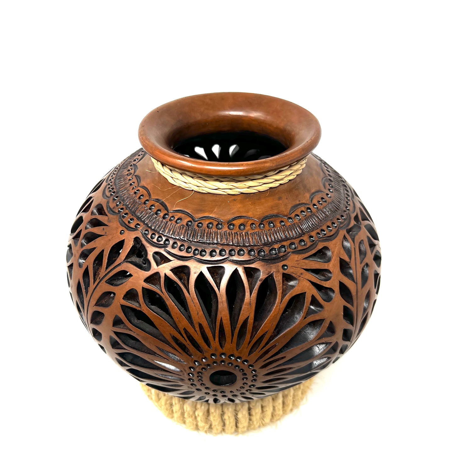 Round Openwork Oaxaca Barro Decorative Ceramic Vase