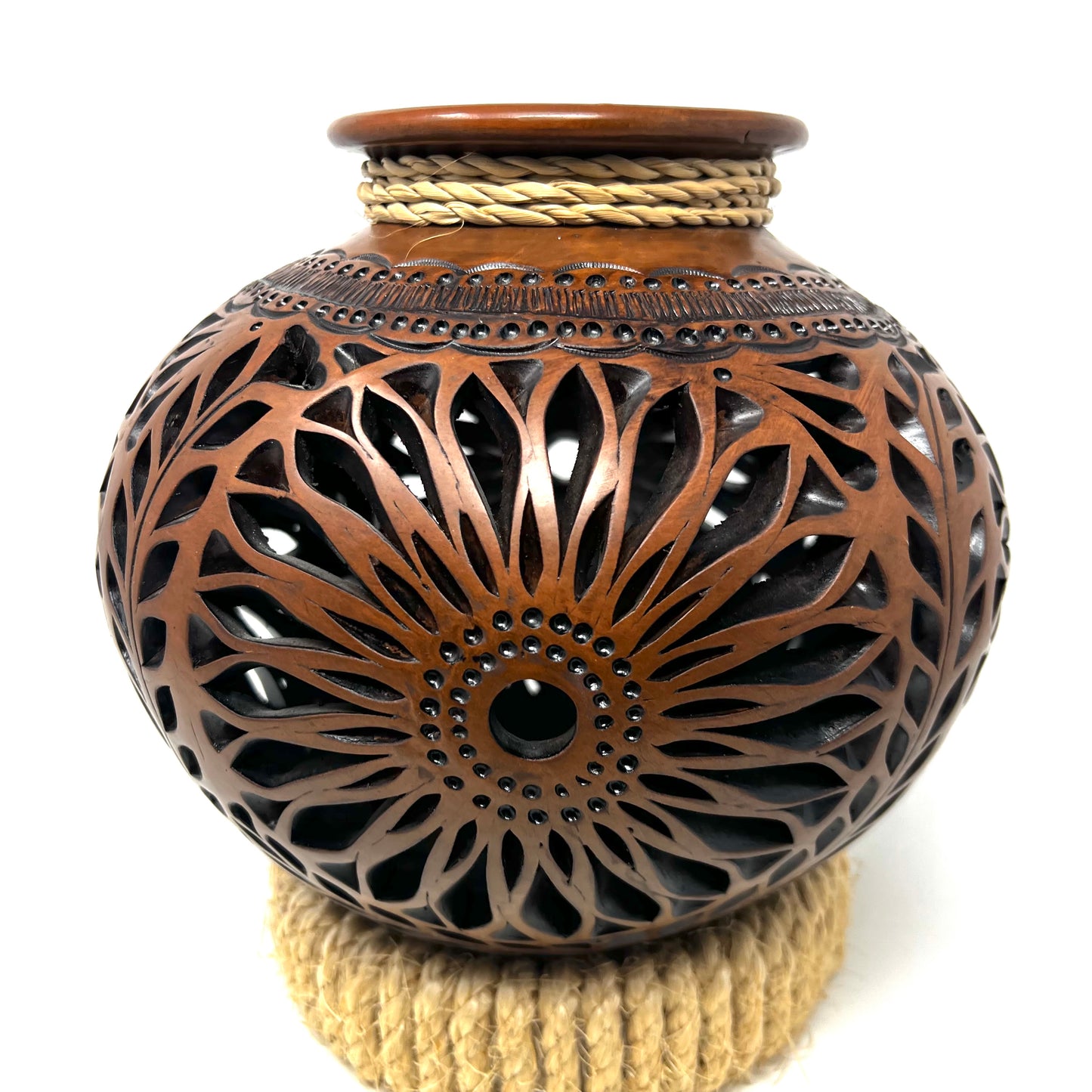 Round Openwork Oaxaca Barro Decorative Ceramic Vase